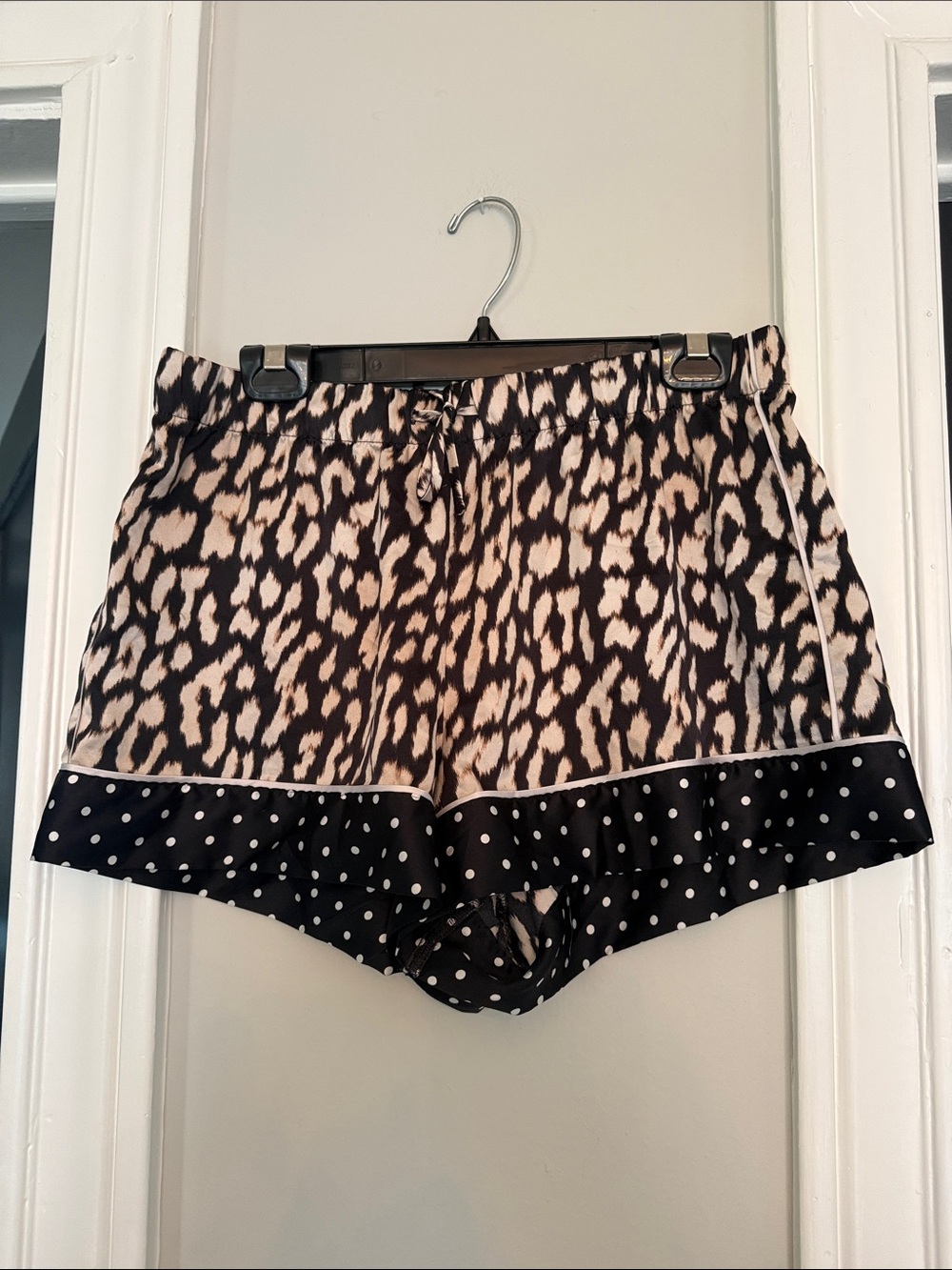 Victoria's Secret Black and Cream Leopard Print Satin Lounge Shorts